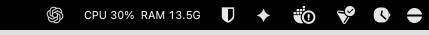 MacStats CPU and RAM values in the menu bar